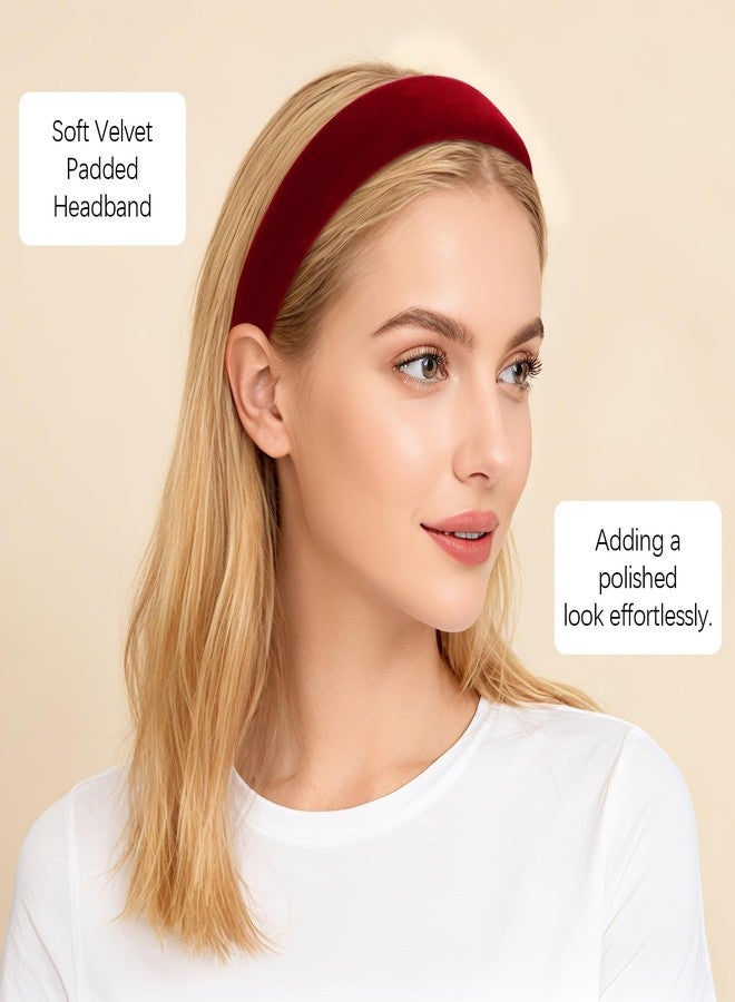 AMCAMI Red Velvet Headband,Burgundy Wide Padded Non-Slip Hair Accessory for Women, Vintage Luxury Daily Formal Wear - Image 3